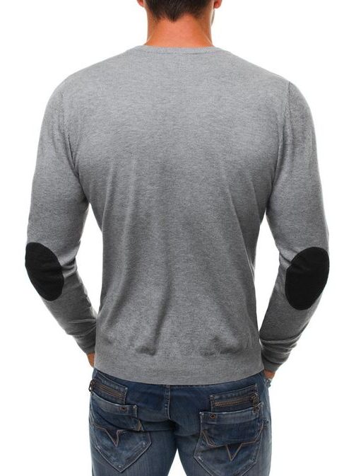 Sivý pánsky sveter s nášivkami na lakťoch 8005