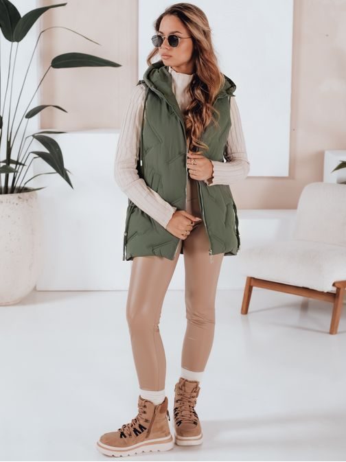 Módna dámska zelená prešívaná vesta