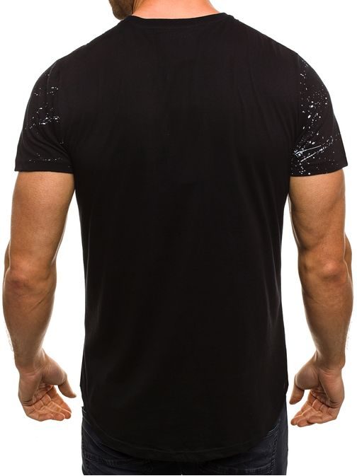 Nevšedné čierne tričko s potlačou a pofarbením J.STYLE SS178