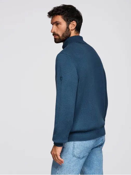 Pánsky pletený rolák v tmavomodrej farbe V2 SWTN-0163