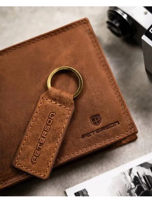 Módny svetlohnedý kožený set - peňaženka a kľúčenka