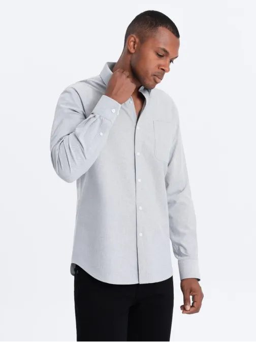 Elegantná šedá košeľa oxford  V2 OM0108