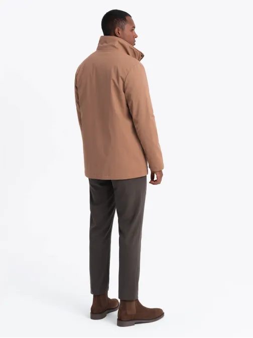 Pánska hnedá bunda s vysokým golierom a vreckami V5 JALP-0167