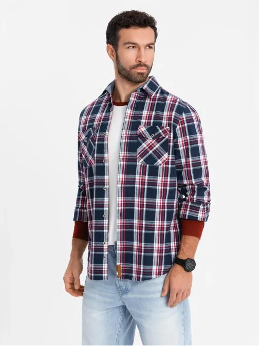 Trendy flanelová károvaná červeno granátová košeľa SHCS-0137