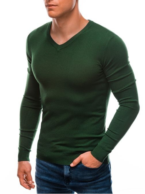 Pánsky sveter s V-výstrihom v zelenej farbe E206
