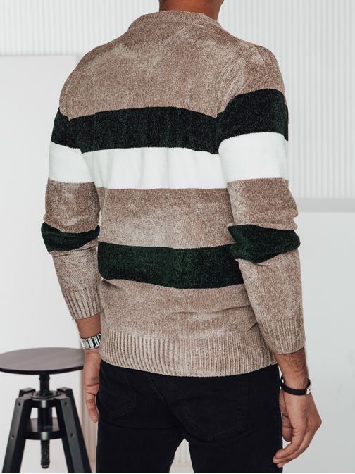 Pánsky pásikovaný sveter na zimu béžový