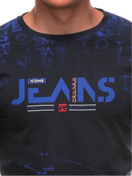 Módne tmavomodré tričko s nápisom Jeans S2034