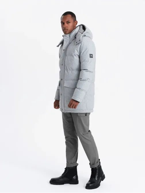 Nadčasová prešívaná svetlošedá pánska bunda V3 JALJ-0217