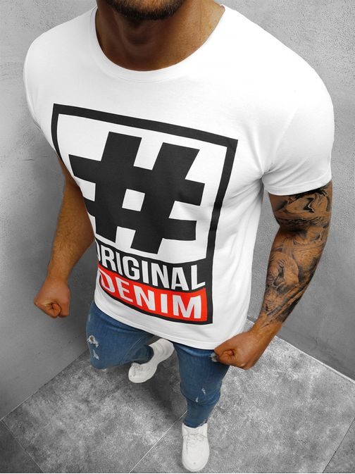 Bavlnené biele trendové tričko Hashtag O/1295