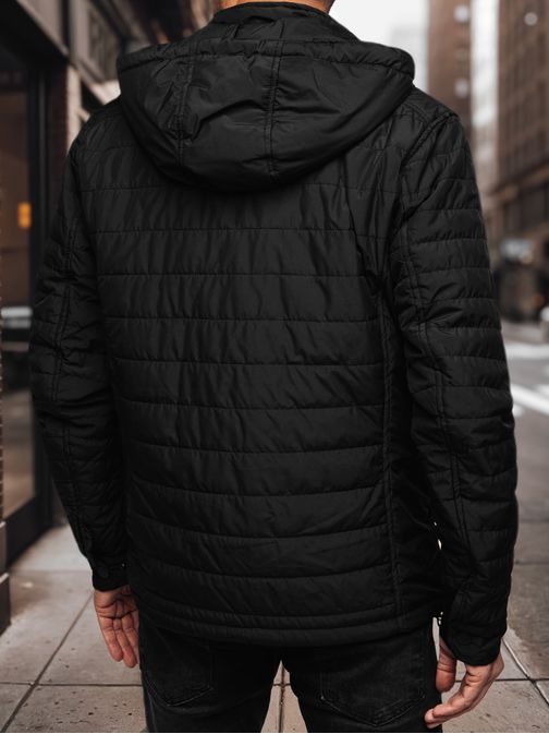 Prechodná nadčasová čierna bunda s kapucňou