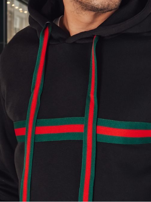 Zaujímavá pánska mikina s kapucňou a ozdobným pásom čierna