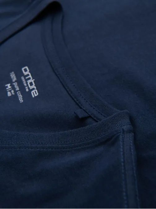 Basic bavlnené tmavomodré tričko s V-výstrihom V2 TSBS-0237