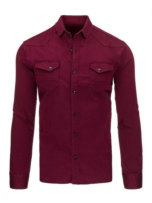 Štýlová džínsová pánska košeľa bordovej farby