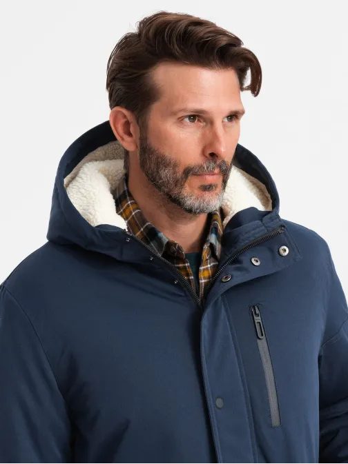 Trendy tmavo modrá pánska parka na zimu V2 JALJ-0181