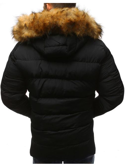 Jednoduchá zimná čierna bunda s kapucňou