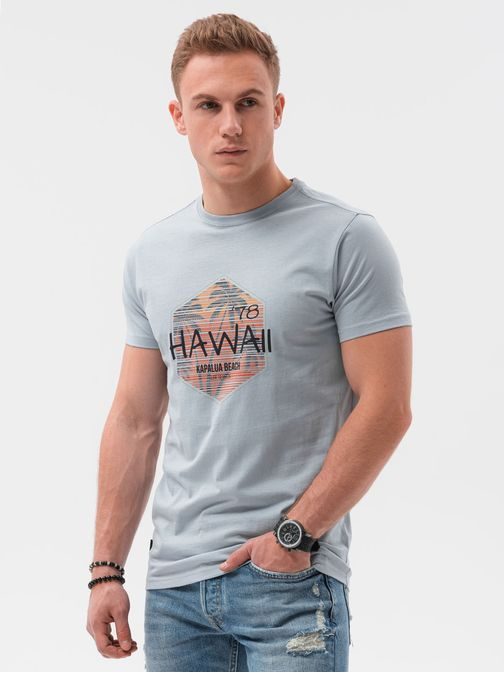 Moderné modré tričko na leto Hawaii S1434 V-17B