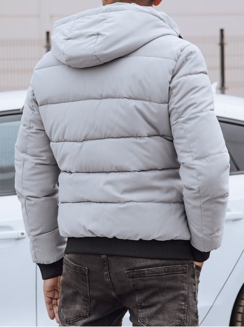 Moderná šedá zimná bunda s kapucňou