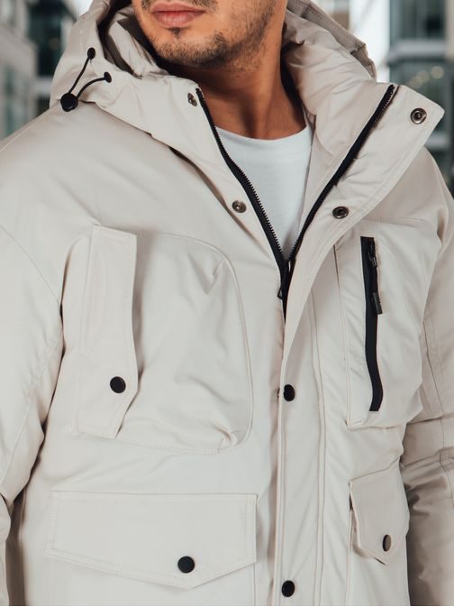 Béžová pánska zimná bunda s vreckami