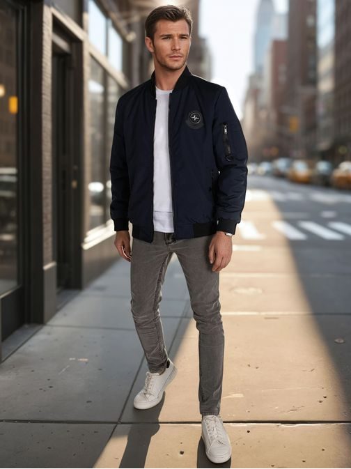 Moderná modrá bomber bunda