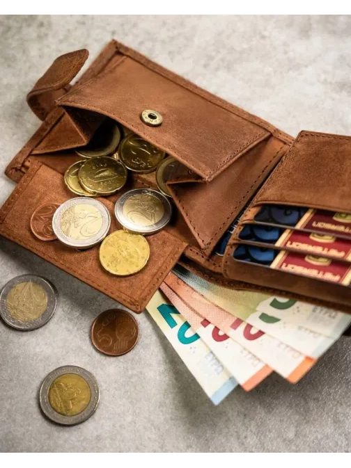 Svetlohnedý kožený set Peterson - peňaženka + kľúčenka