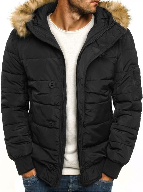 Čierna zimná bunda pre pánov s kapucňou J.STYLE 3098