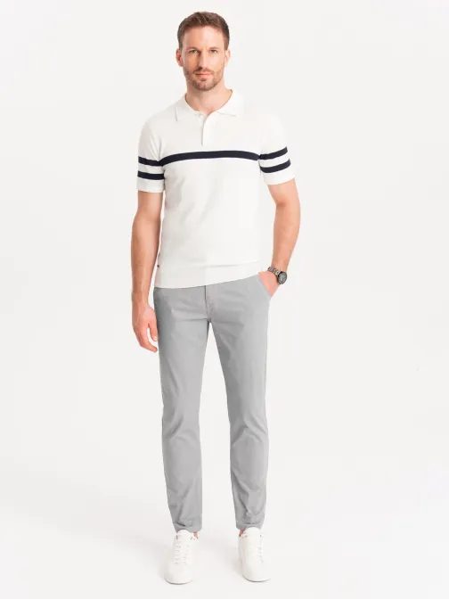 Šedé chinos nohavice s ozdobným pásom V6 PACP-0118