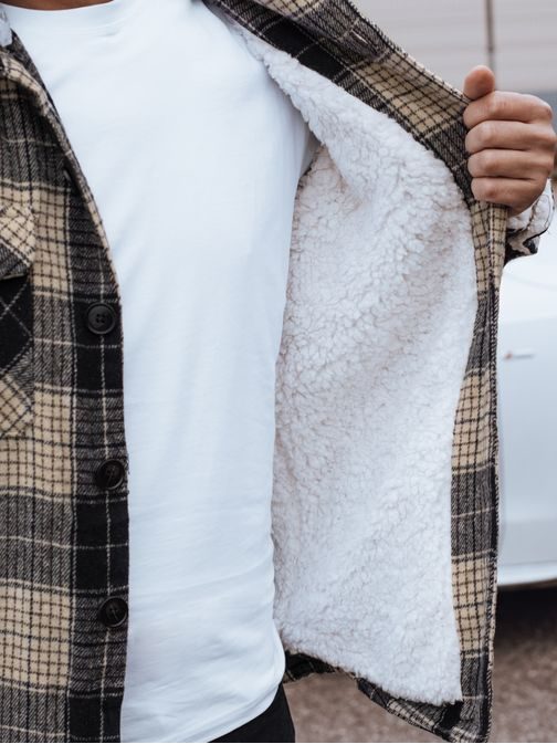 Béžová károvaná prechodná bunda