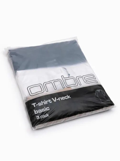 Trojbalenie bavlnených tričiek v mix farbách s V výstrihom V12 TSBS-0233