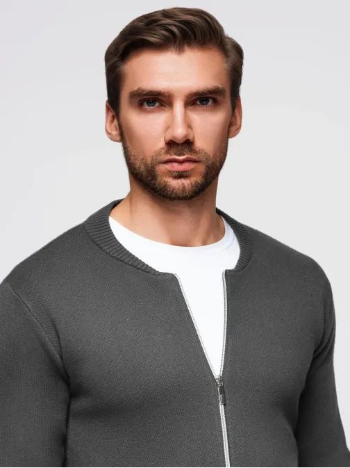 Módny grafitový pánsky sveter na zips V2 SWZS-0146