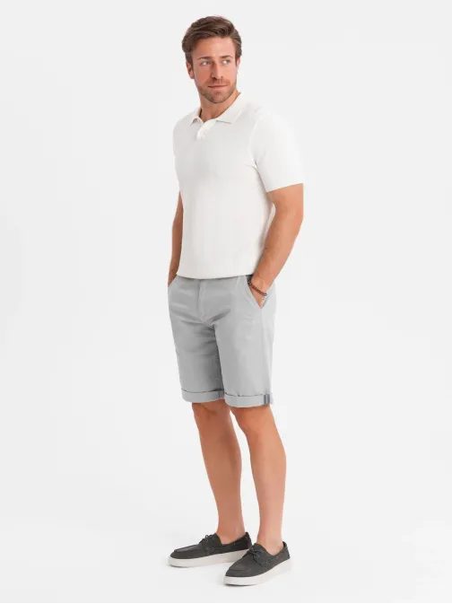 Pánske šedé chinos šortky s lemom V12 SRCS-0197