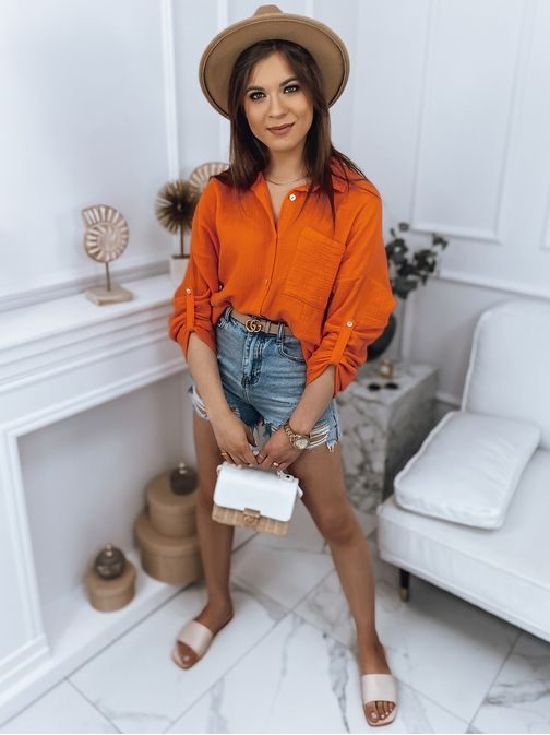 Senzačná mušelínová dámska košeľa v pomarančovej farbe Shila