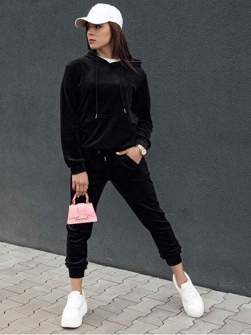 Velúrová dámska čierna tepláková súprava Relax Fit