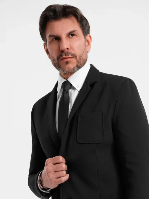 Športové čierne slim fit sako V2 BLZB-0101