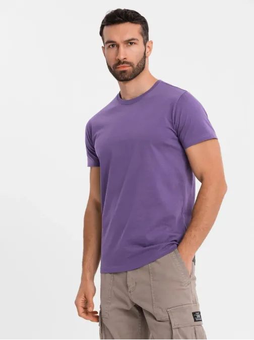 Basic fialové bavlnené tričko s okrúhlym výstrihom V13 TSBS-0236