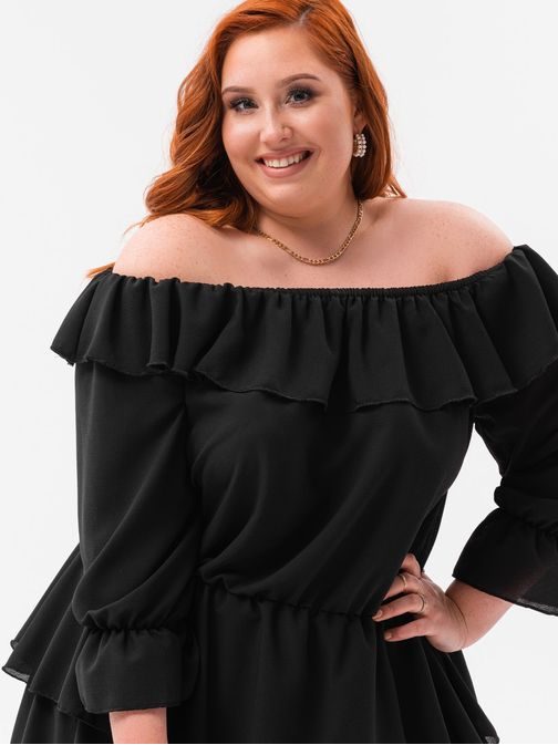 Neobyčajné Plus Size šaty v čiernej farbe DLR059