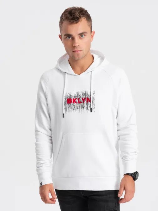 Nadčasová biela mikina s kapucňou V1 SSPS-0150