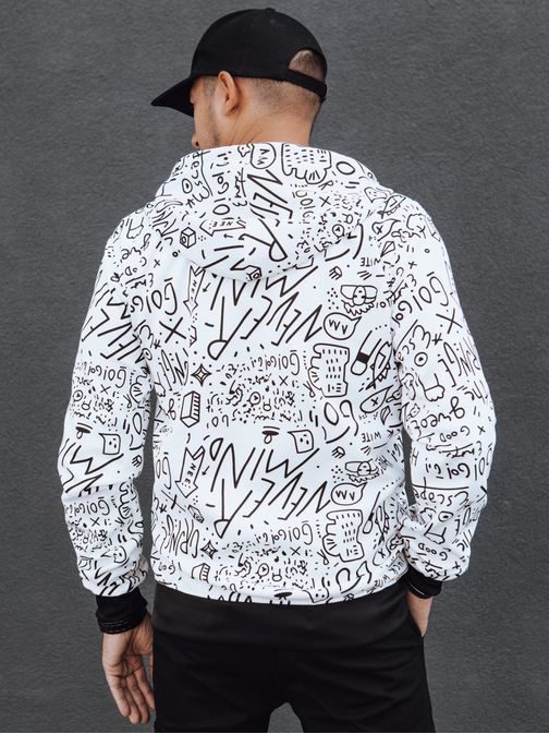 Biela pánska mikina so zaujímavou potlačou