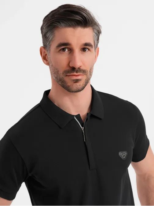 Pánska čierna polokošeľa na zips V6 POSS-0148