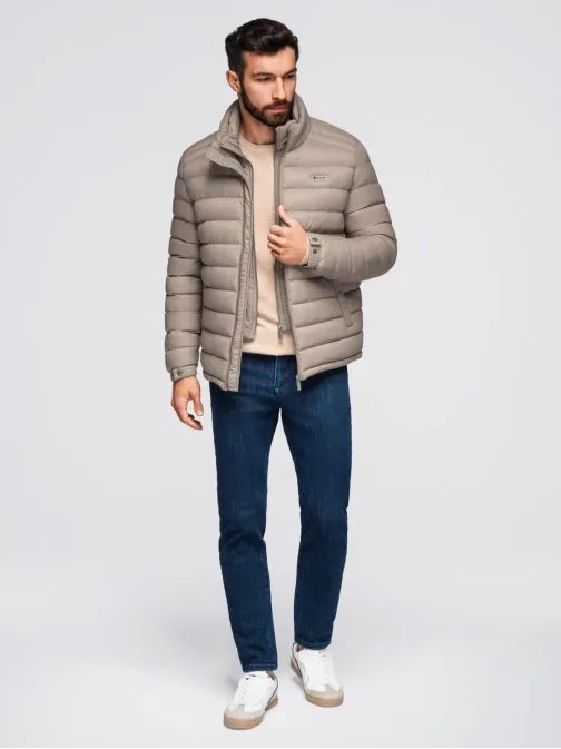 Jedinečná béžová prešívaná bunda s vysokým golierom V4 JALP-0231