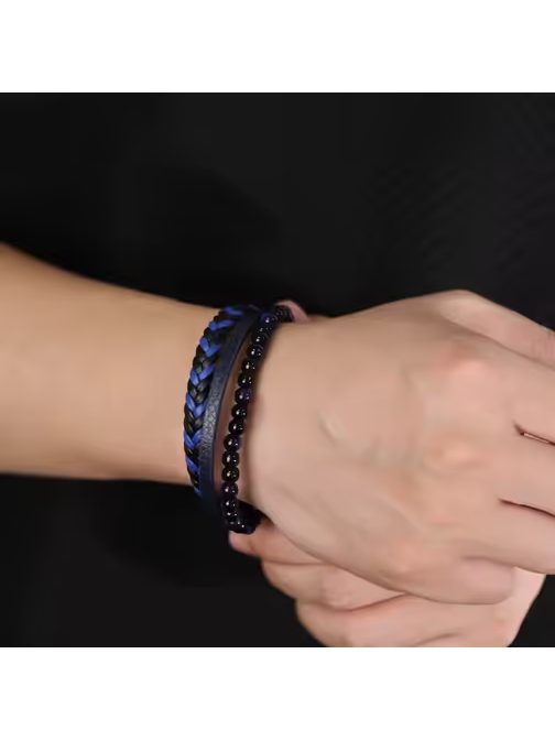 Modrý kožený pánsky náramok