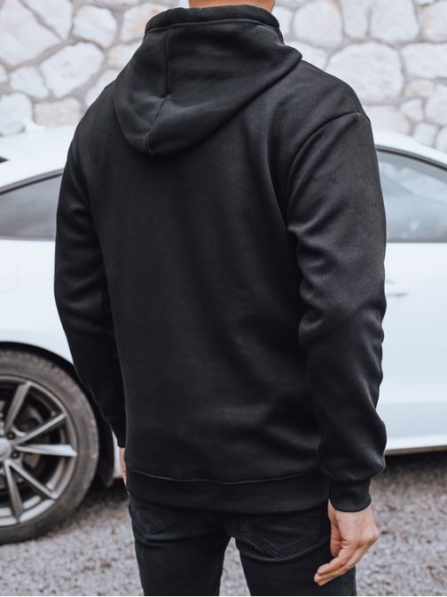 Čierna pánska mikina s potlačou a s kapucňou