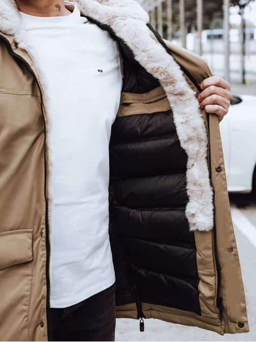 Hrejivá tmavobéžová pánska dlhá bunda