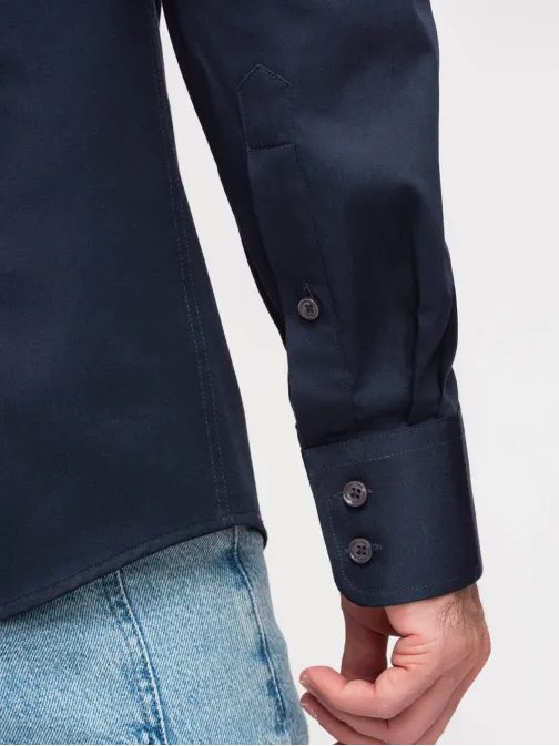 Pánska hladká tmavomodrá FIT SLIM košeľa V3 SHOS-0211