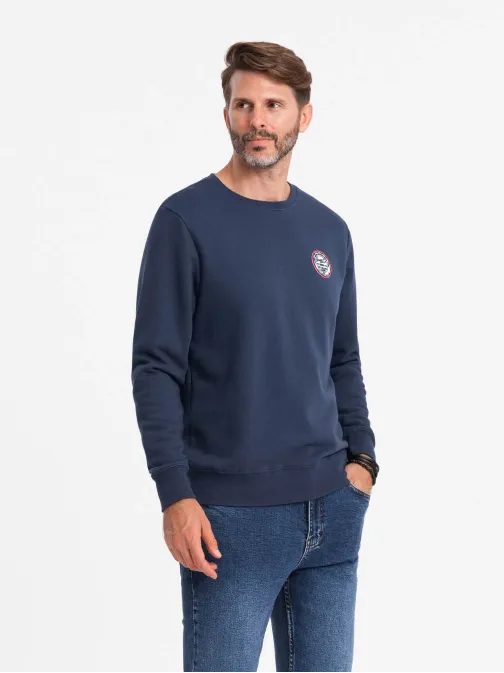 Pohodlná tmavo modrá mikina s nášivkou V2 SSNZ-0134