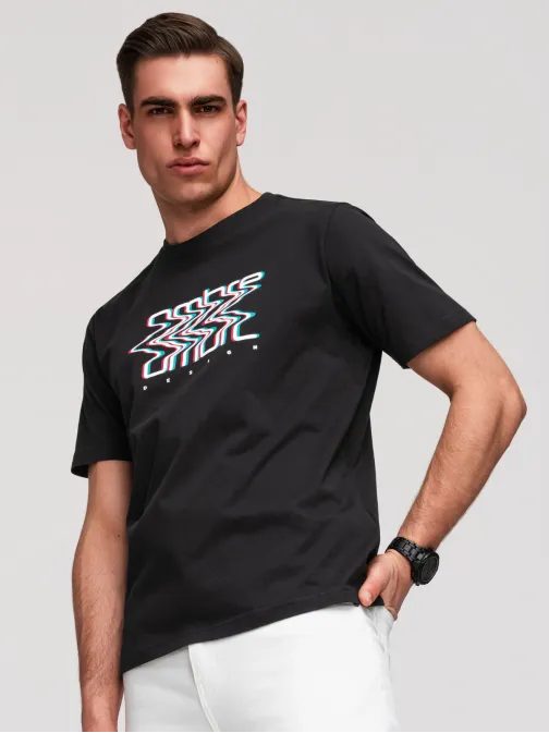 Trendy čierne tričko s nápisom v 3D efekte V1 TSPT-0286