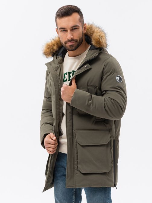 Atraktívna khaki parka na zimu C554