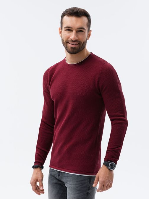 Tmavo-červený bavlnený pánsky sveter E121