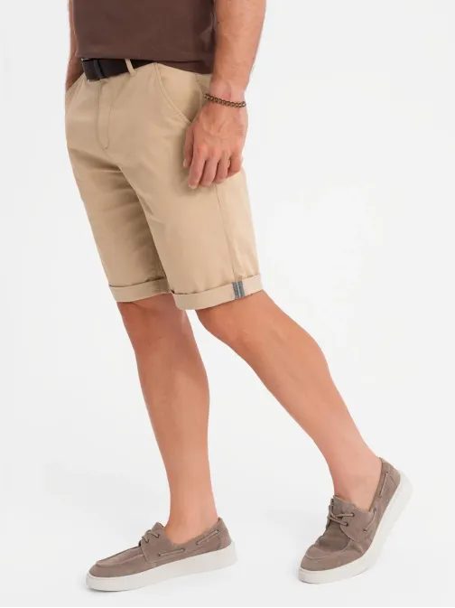 Pánske béžové chinos šortky s lemom V11 SRCS-0197