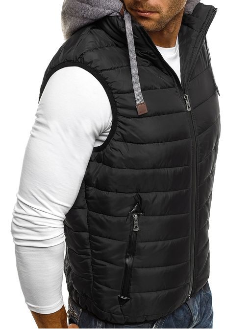 Štýlová čierna vesta s teplákovou kapucňou J.BOYZ X1007K