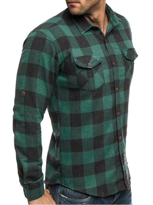 Trendy kockovaná zelená košeľa MADMEXT 1770